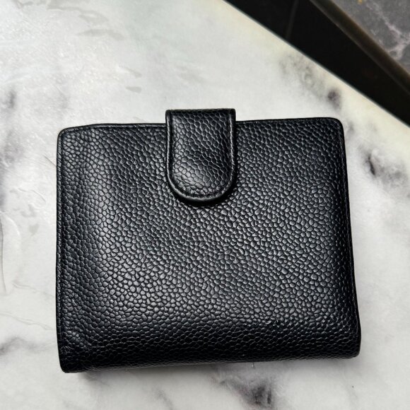 Chanel Black Caviar Leather Small Compact Snap Bifold Wallet in Black - Picture 2 of 11